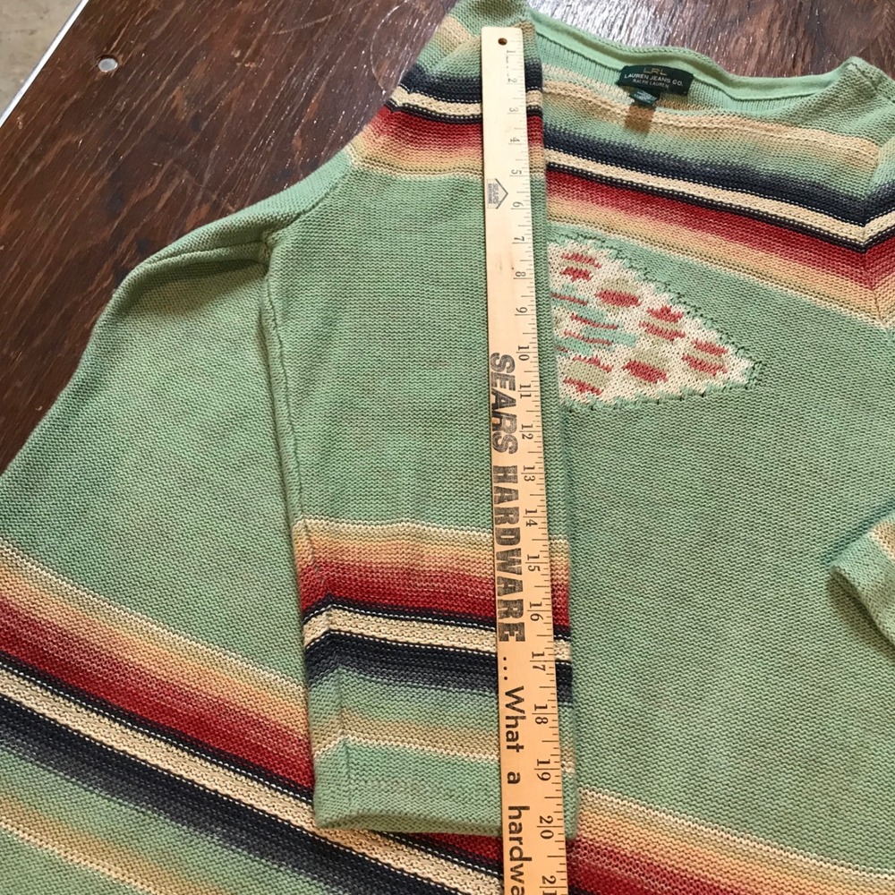 Lauren Ralph Lauren Southwestern Stripe Cotton Linen Knit Sweater Green XL 3/4 - Picture 8 of 16